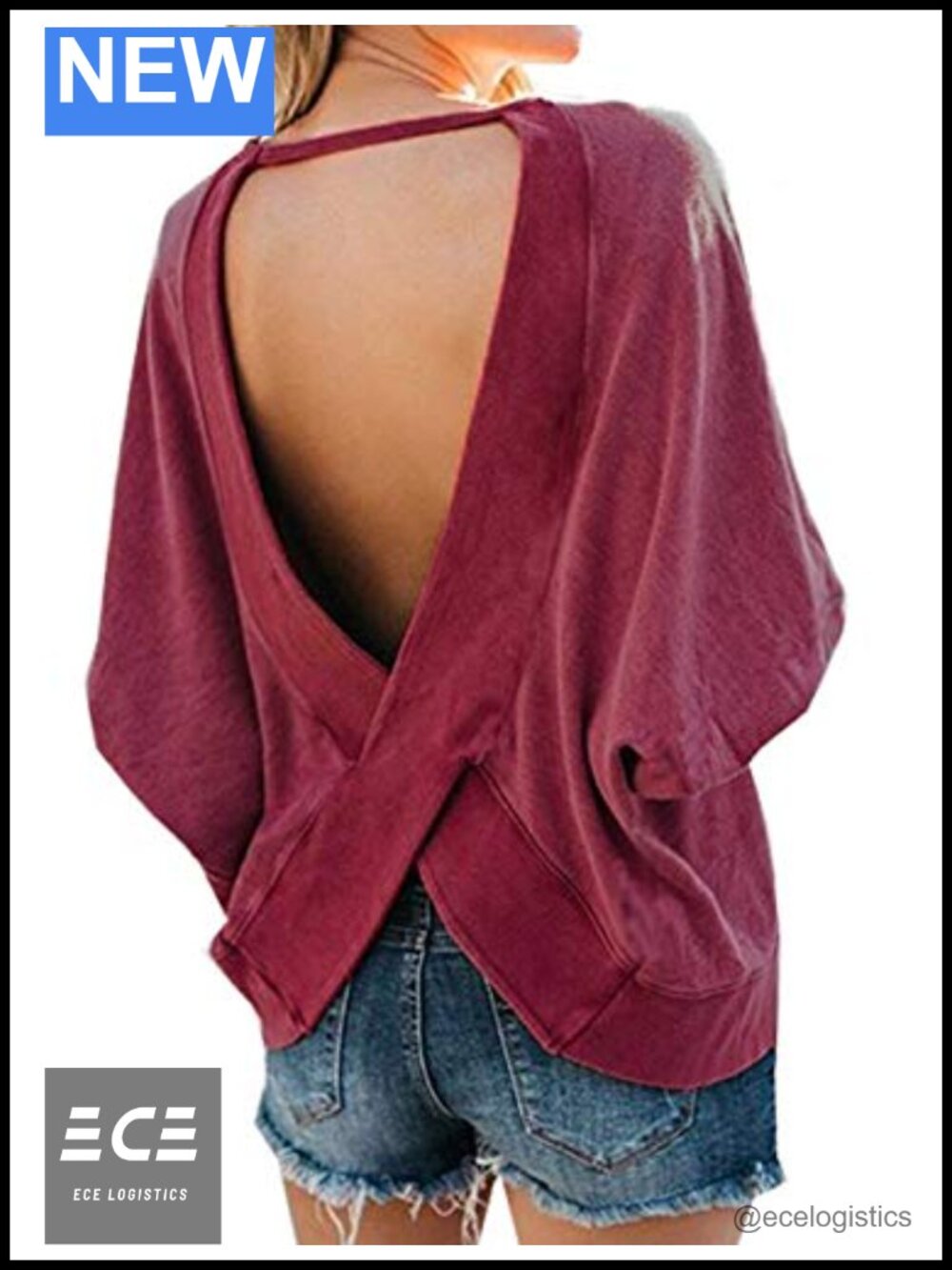 Womens Backless Open Back Long Sleeve Loose Fit Crop Top Blouse